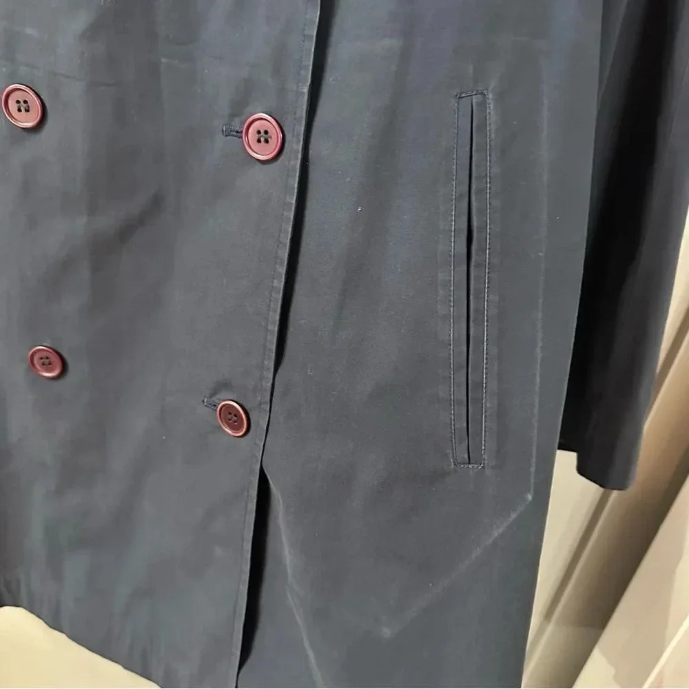Vintage Burberry Trench Coat Burberrys’ Navy Blue Trench Coat Button Up Size XS - Picture 3 of 8